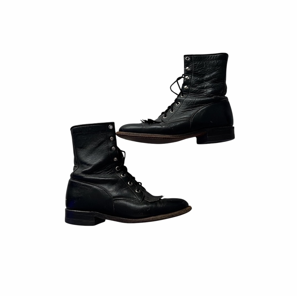 Justin Wmn’s 7‎ Black Lace Up Leather Boots Rodeo Cowgirl Country Vintage